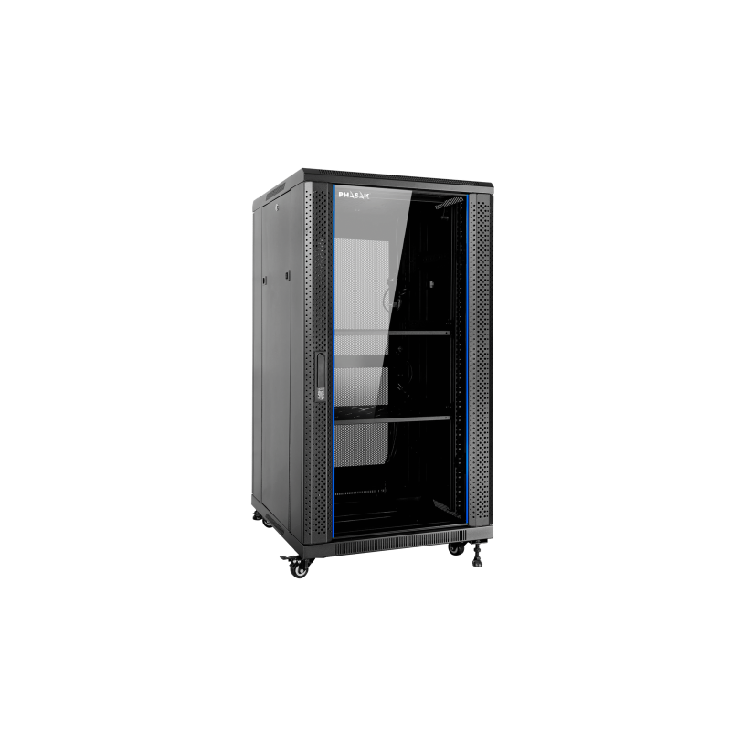 Armario rack de suelo 19 pulgadas phasak pro 27u negro 600x600 montado pho 6627