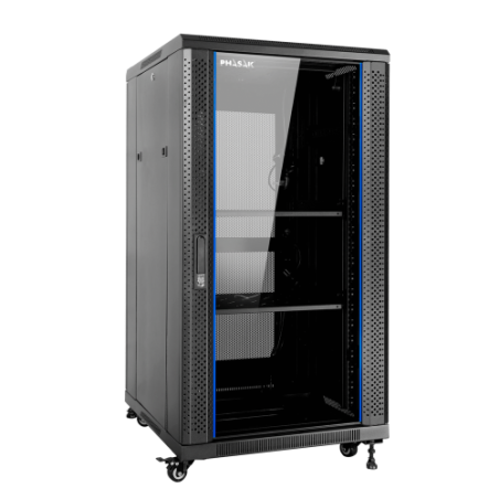 Armario rack de suelo 19 pulgadas phasak pro 27u negro 600x600 montado pho 6627
