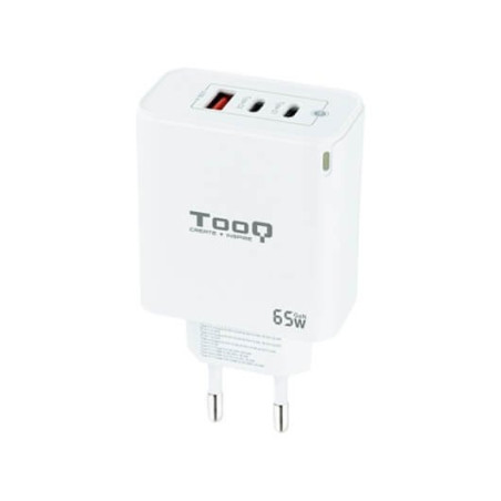 Cargador de pared tooq triple 2xusb - c + usb a blanco 65w gan