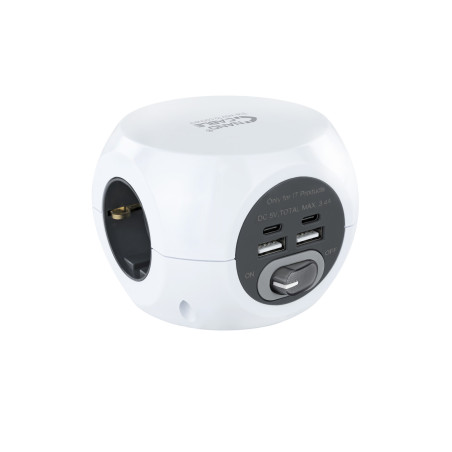 Regleta base de enchufes nanocable 3tomas shucko 2 puertos usb 3 puertos usb c cable 1.4m