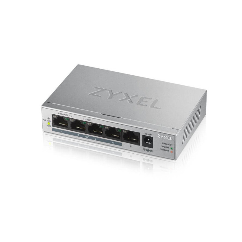 Switch 5 puertos zyxel - full duplex 10 - 100 - 1000 poe gs1005hp