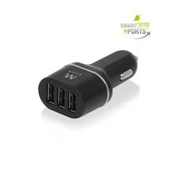Cargador usb ewent para coche -  3 puertos -  24w -  smart ic -  negro
