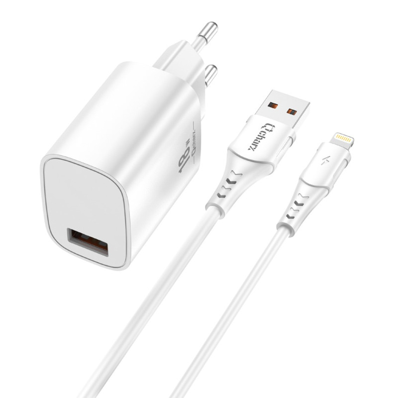 Kit cargador qcharx artemisia 3a 18w + cable usb lightning  blanco