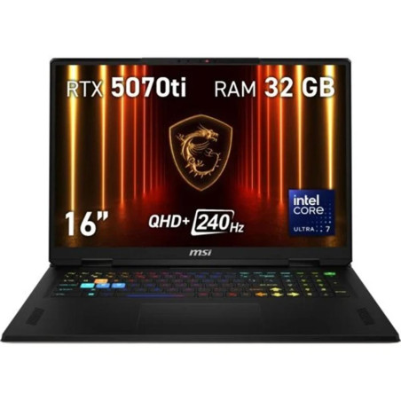 Portatil msi vector 16hx - 097xes u7 - 255hx -  32gb -  ssd 1tb -  rtx 5070ti 12gb -  16 pulgadas qhd+ -  freedos