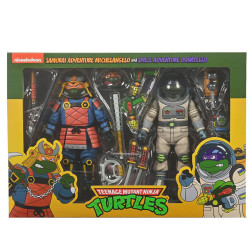 Figura neca teenage mutant ninja turtles space adventure donatello & samurai adventure michelangelo pack 2 scale action 
