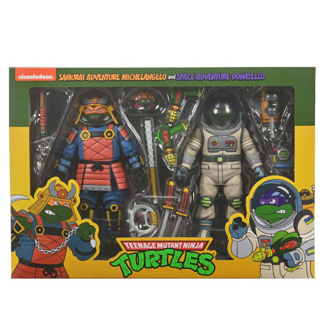 Figura neca teenage mutant ninja turtles space adventure donatello & samurai adventure michelangelo pack 2 scale action 