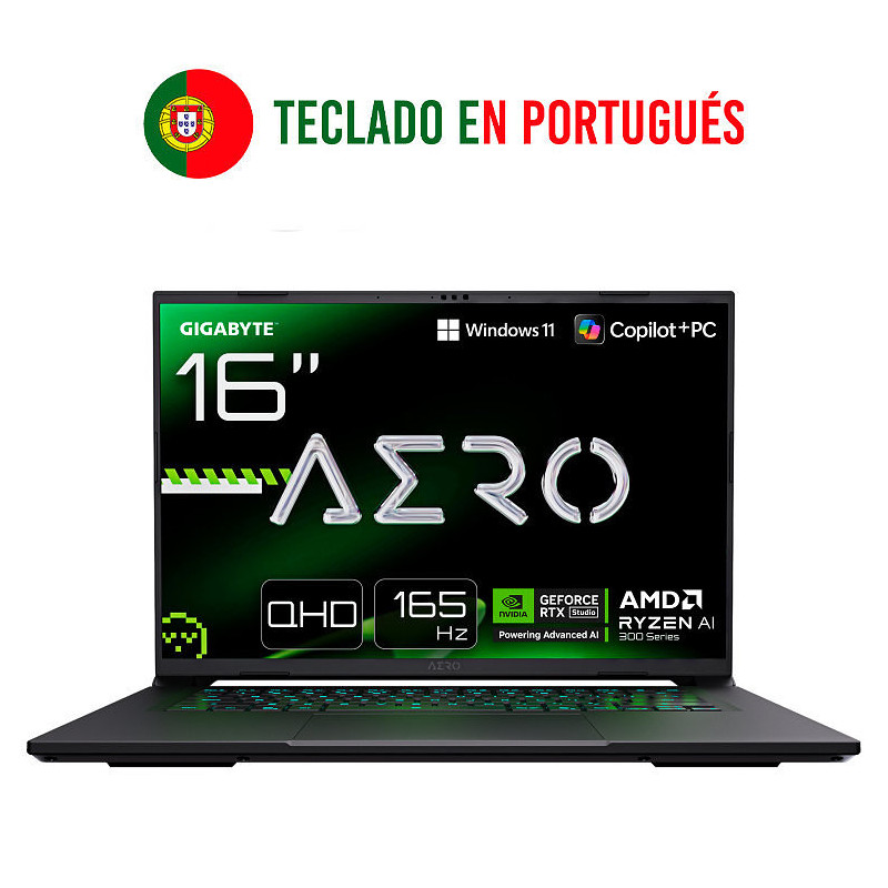 Portatil gigabyte aero  x16 2wha3ptc65ah r9 - 370hx -  32gb -  ssd 1tb -  rtx 5070 8gb -  16 pulgadas -  w11h portugues
