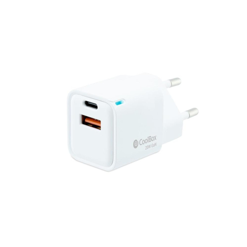 Cargador usb de pared coolbox 20w gan usb tipo a - usb tipo c