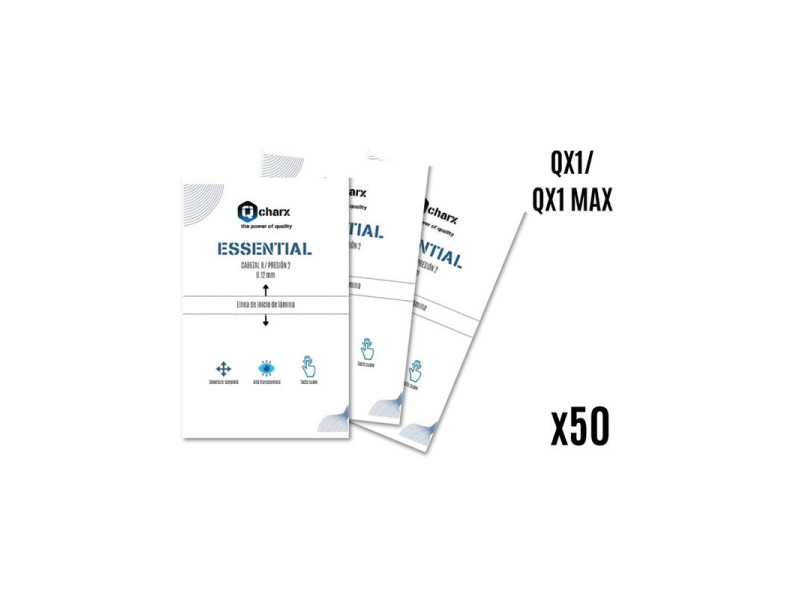 Laminas de proteccion frontales qcharx hidrogel essential hd para qx1 50 unidades