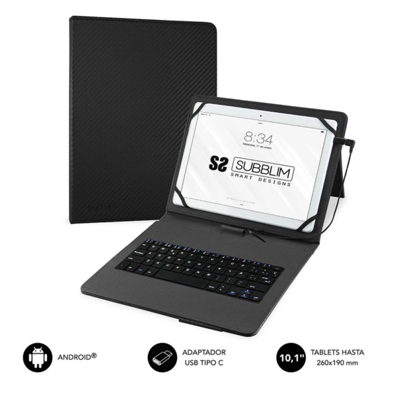 Funda + teclado subblim para tablet 9.6 pulgadas a 11 pulgadas negro