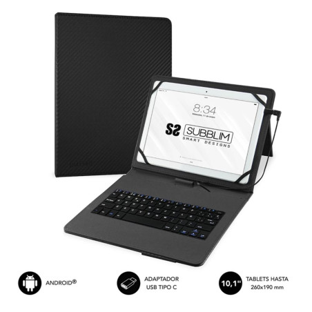 Funda + teclado subblim para tablet 9.6 pulgadas a 11 pulgadas negro