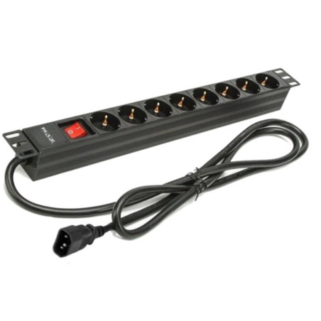Regleta phasak 8 tomas armario rack 19 pulgadas con interruptor 2m  c14 negro bns 3535