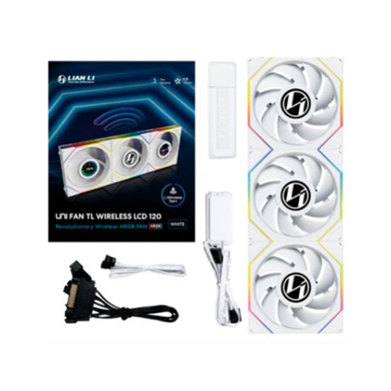 Ventilador caja lian li unifan tl - lcd wireless argb 3 x 120mm white