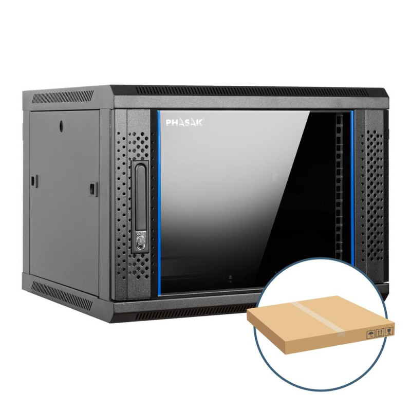 Armario rack mural 19 pulgadas phasak pro 9u 600x450 desmontado (envio flat pack) (incluyen 2 vent bolsa tornilleria)pho