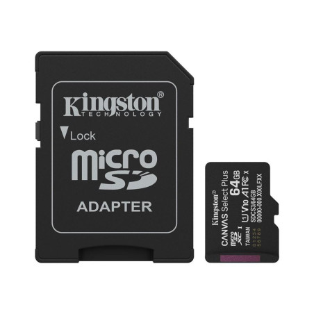 Tarjeta memoria micro sdxc 64gb kingston canvas select plus +  adaptador sd