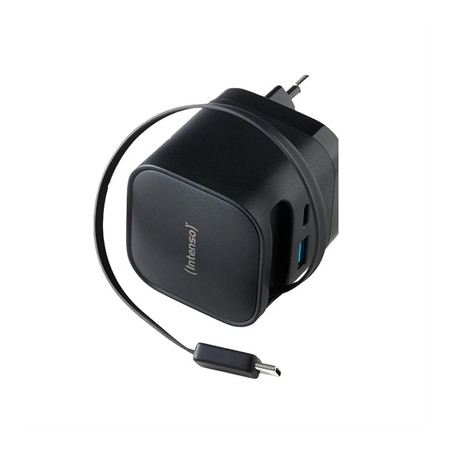 Cargador de pared intenso 65w gan w65acic retractil negro