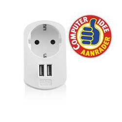 Cargador usb ewent 2 puertos -  155w -  enchufe shuko blanco