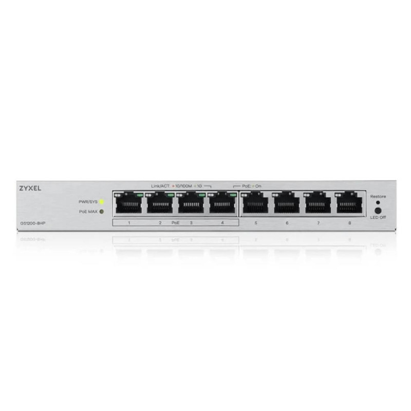 Switch 8 puertos zyxel gs1200 - 8hpv3 8xgb (4xpoe+) 68w