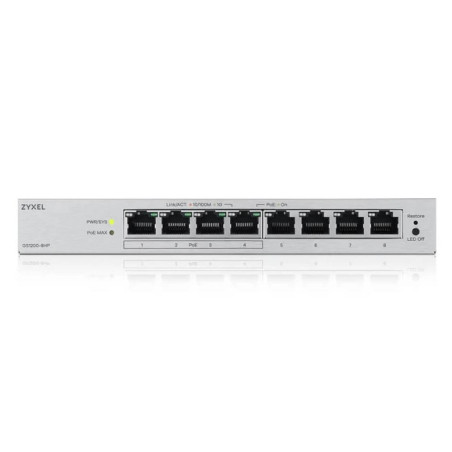 Switch 8 puertos zyxel gs1200 - 8hpv3 8xgb (4xpoe+) 68w