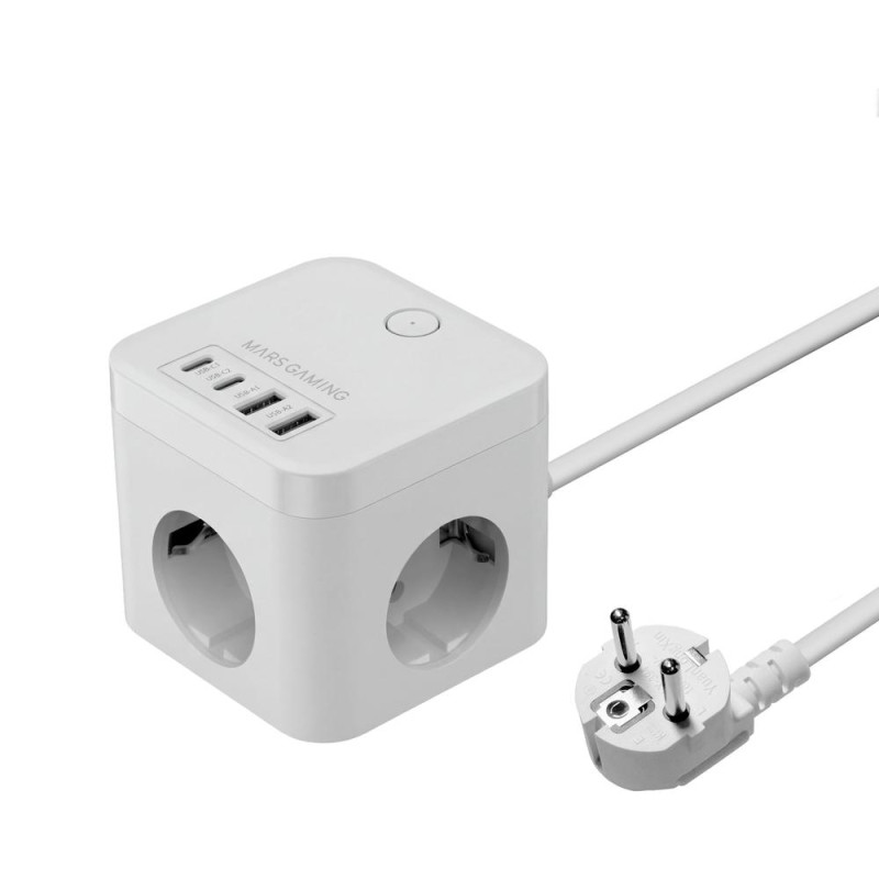 Cargador de pared mars gaming md - cube35w 35w 3x schuko 2x usb tipo c 2x usb tipo a blanco