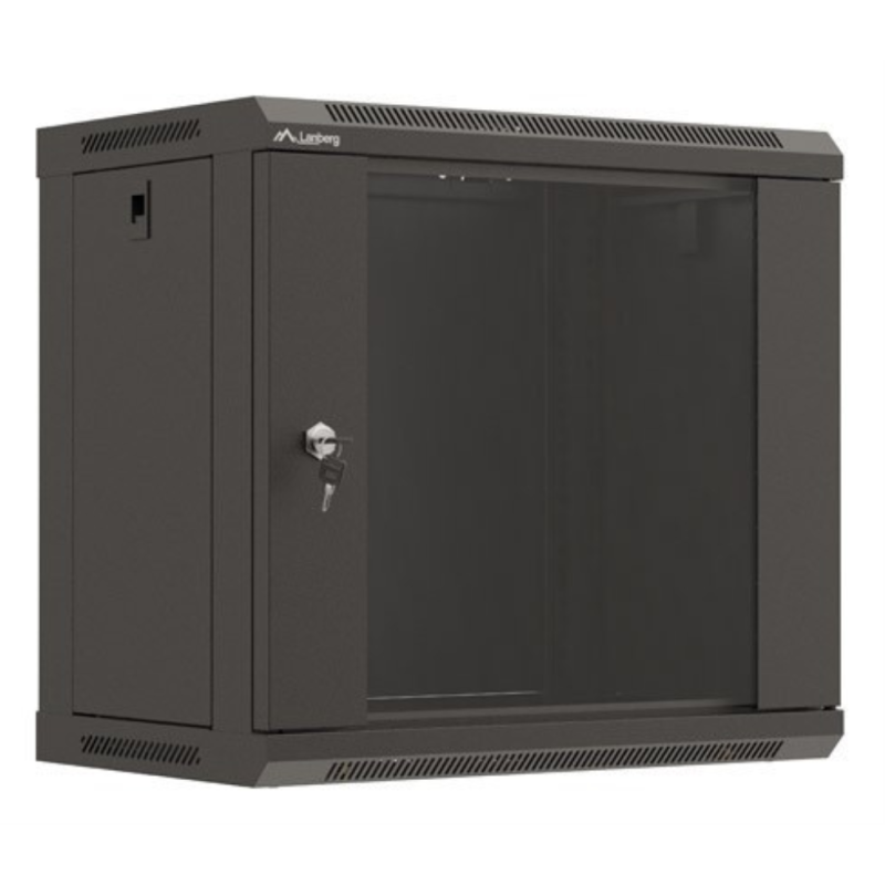 Armario lanberg mural rack 19 pulgadas 9u 540x350 flat pack negro puerta cristal