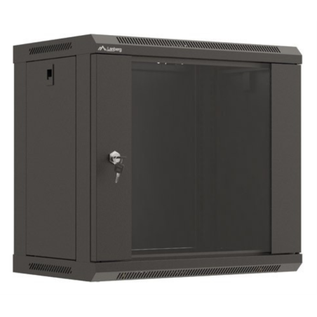 Armario lanberg mural rack 19 pulgadas 9u 540x350 flat pack negro puerta cristal
