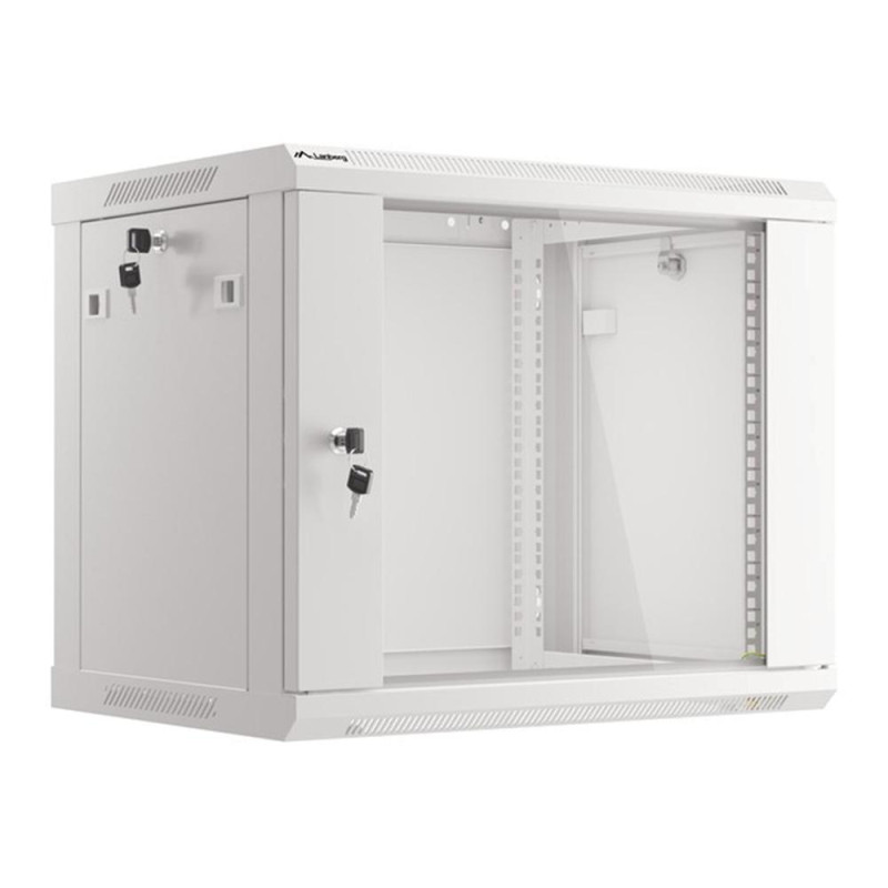Armario lanberg mural rack 19 pulgadas 9u -  600x450 flat pack v2 puerta cristal gris