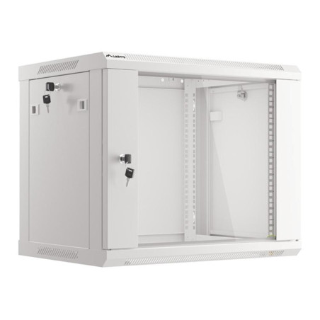 Armario lanberg mural rack 19 pulgadas 9u -  600x450 flat pack v2 puerta cristal gris
