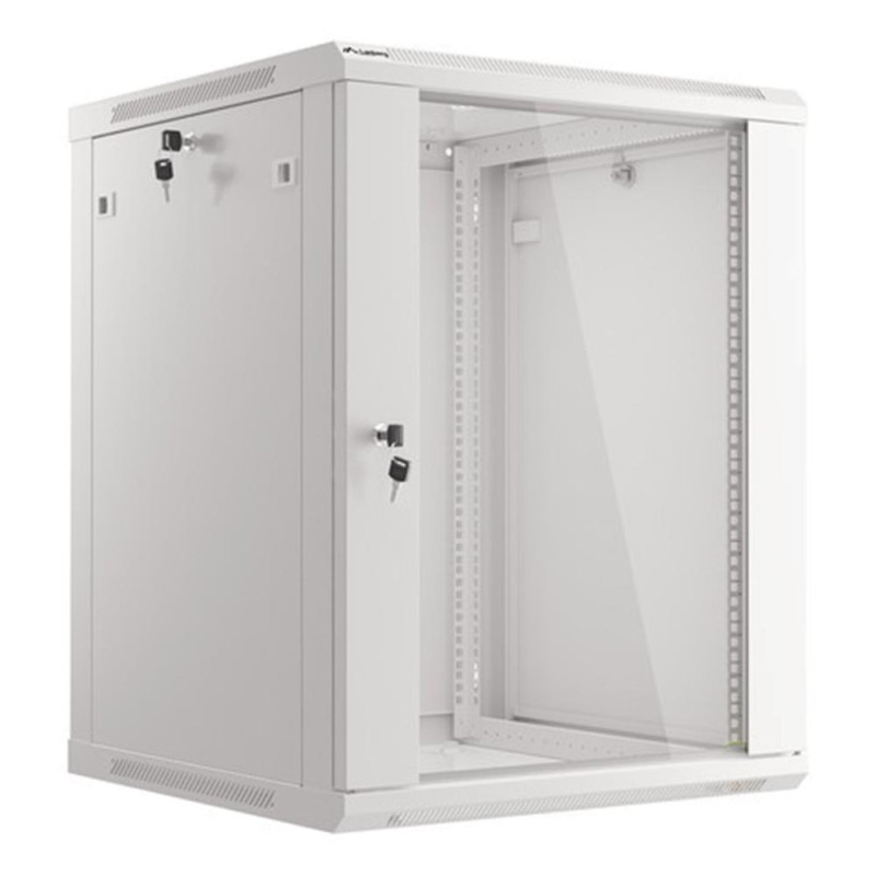 Armario lanberg mural rack 19 pulgadas 15u -  600x600 flat pack gris puerta cristal
