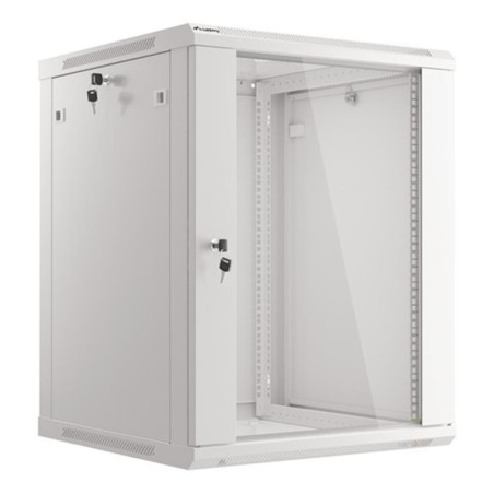 Armario lanberg mural rack 19 pulgadas 15u -  600x600 flat pack gris puerta cristal