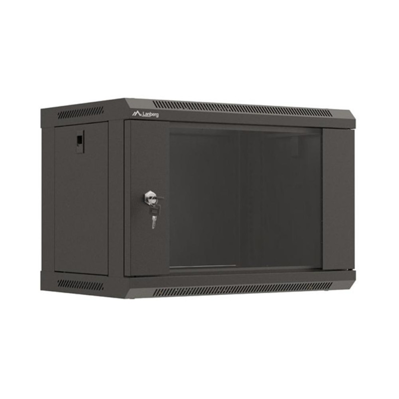 Armario lanberg mural rack 19 pulgadas 6u -  540x350 flat pack negro puerta cristal