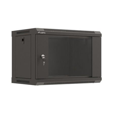 Armario lanberg mural rack 19 pulgadas 6u -  540x350 flat pack negro puerta cristal