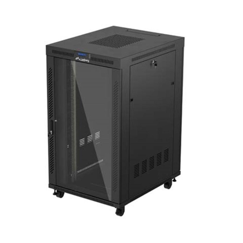 Armario lanberg rack 19 pulgadas 27u -  800x1000 flat pack negro puerta cristal con lcd