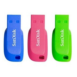 Memoria usb 2.0 sandisk 32gb cruzer blade pack 3 azul - verde - rosa