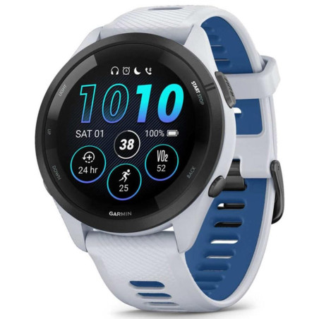 Garmin forerunner 265 46mm bisel negro con carcasa en blanco y correa de silicona en blanco - azul