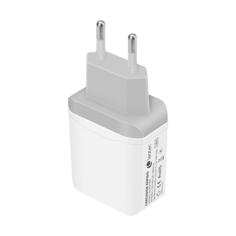 Cargador de pared leotec con cable tipo c 20w carga rapida blanco
