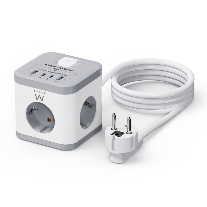 Regleta sobremesa ewent ew3863 3x schuko -  2x usb tipo a -  2x usb tipo b