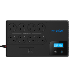 Sai ups phasak 1050va smart home 1kva interactivo avr pantalla lcd carga frontal usb a+c ph 9479