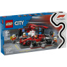 Lego city formula 1 parada en boxes y equipo de mecánicos con coche ferrari